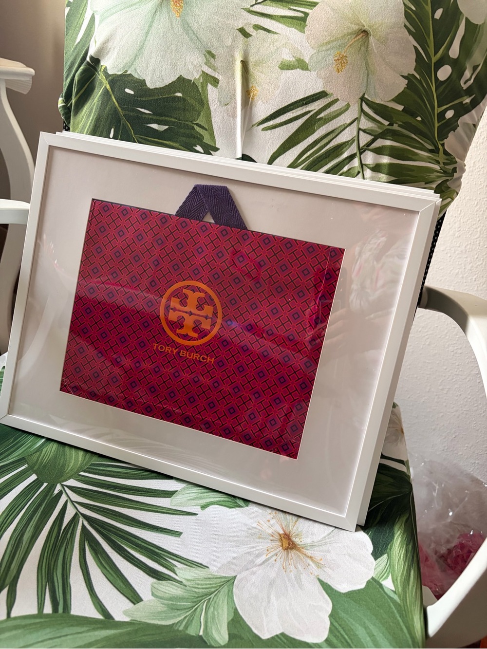 Tory Burch pink and purple Framed Logo Gift Bag Art 11x14